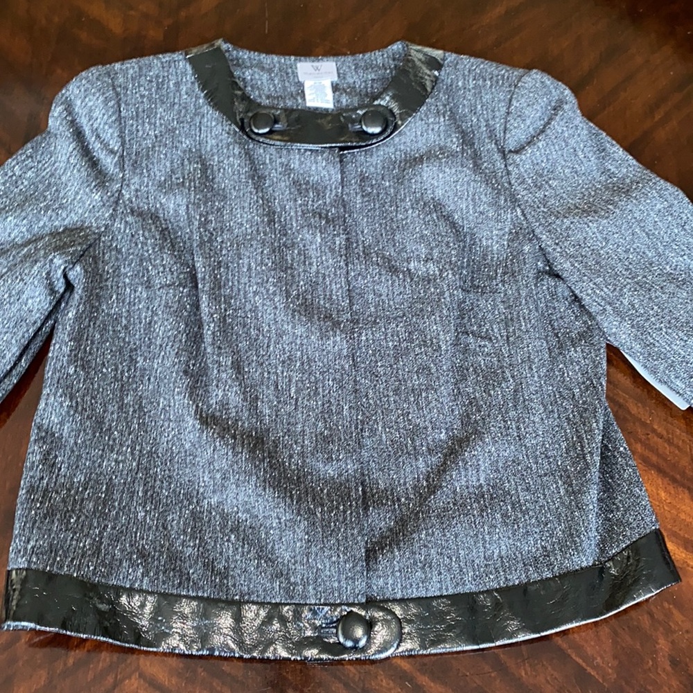 Patent Leather Trim Tweed Blazer